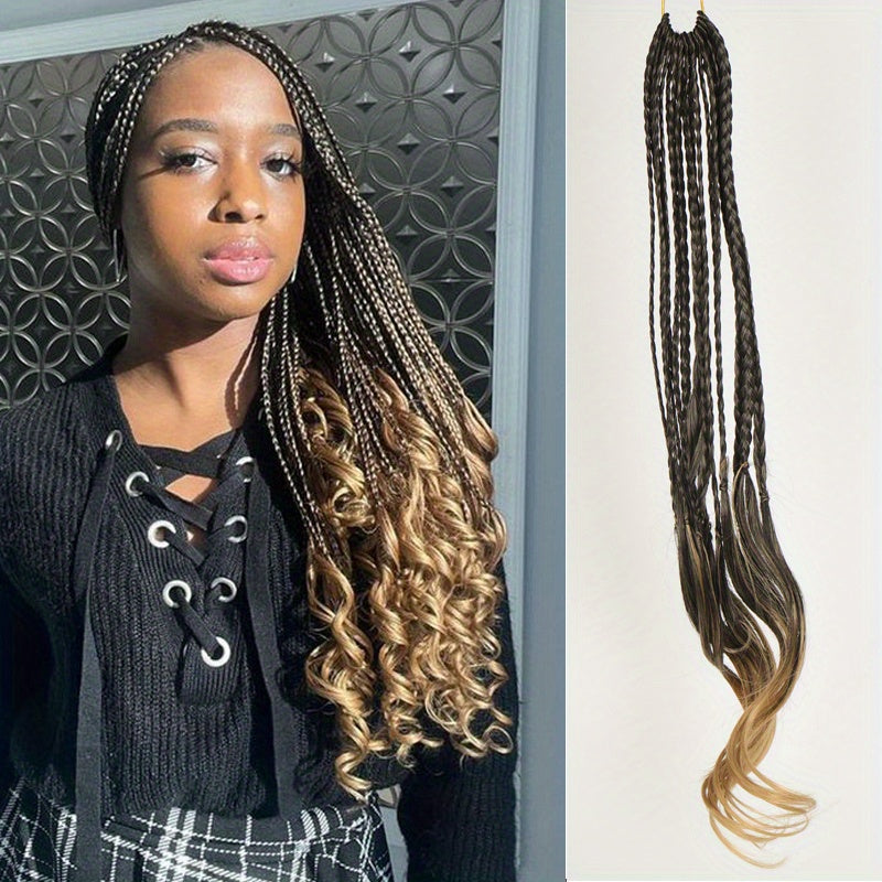 French Curly Braided Hair Crochet Hairpieces Box Braids With Curly Wavy Ends