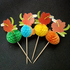 50pcs Hawaiian Hibiscus Fruit Skewers Disposable 3D Honeycomb
