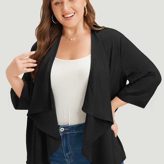 Solid Long Sleeve Open Front Stretch Cardigan