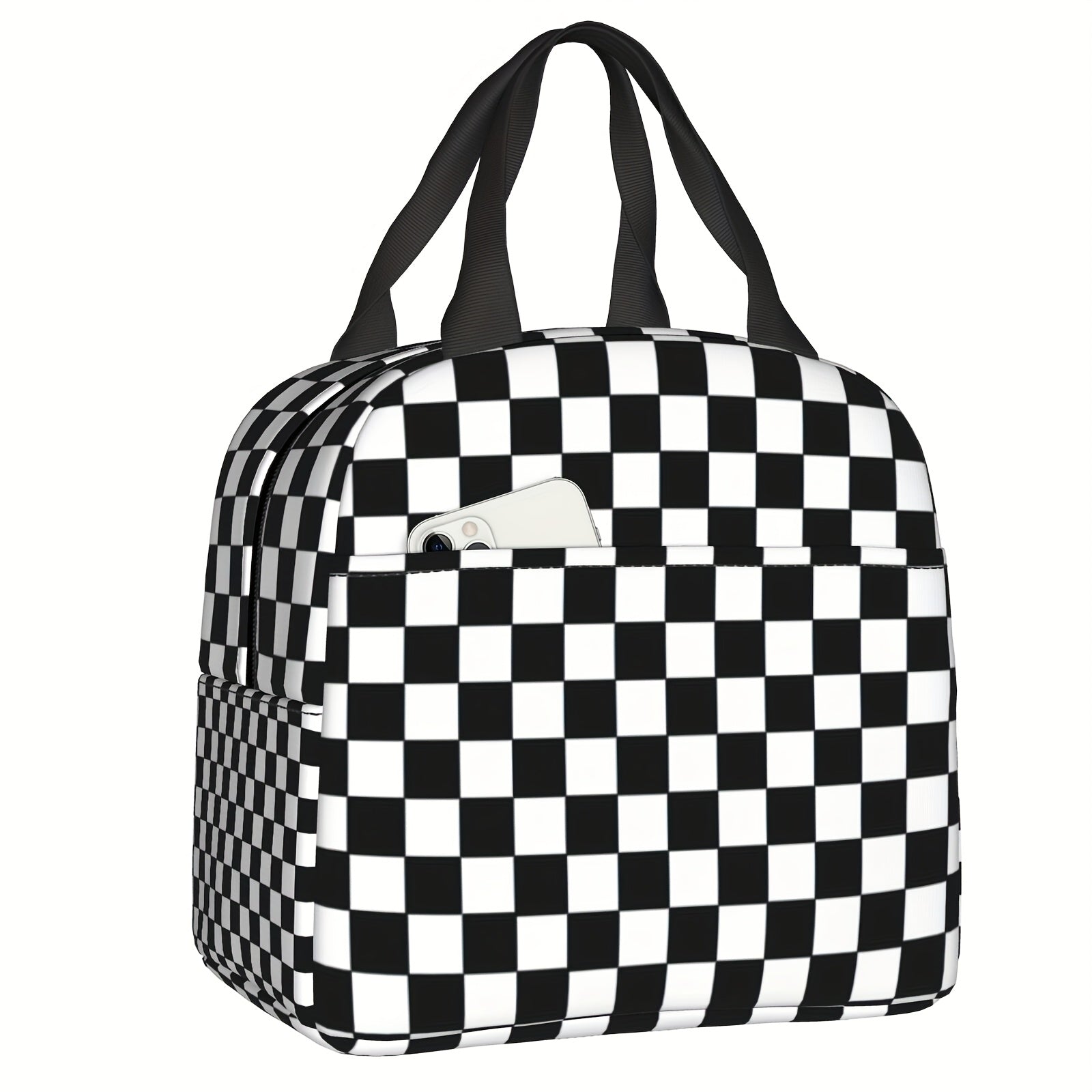 Chessboard & Plaid Print Insulated Lunch Bag