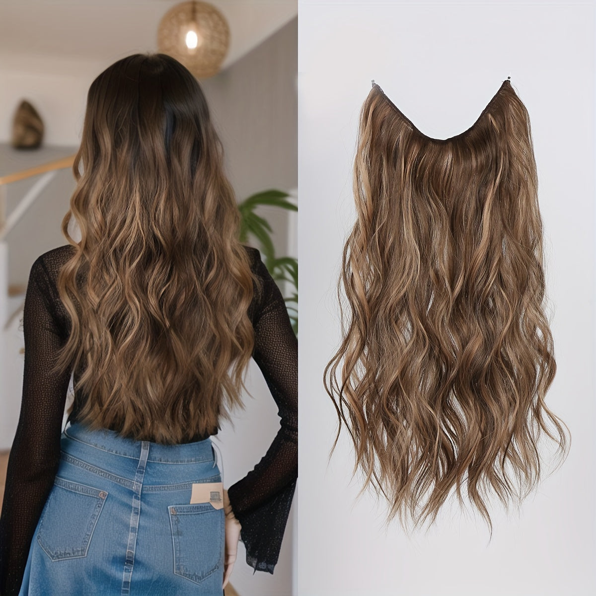 55-88 cm Water Wave Clip-In Hair Extensions with Secure Clips