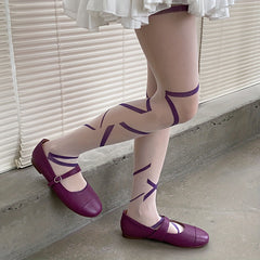 Patterned High Waist Pantyhose Semi Sheer Stockings