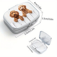 Fence Puppy Pattern Printed Square Medicine Box Two Compartment Pill Box