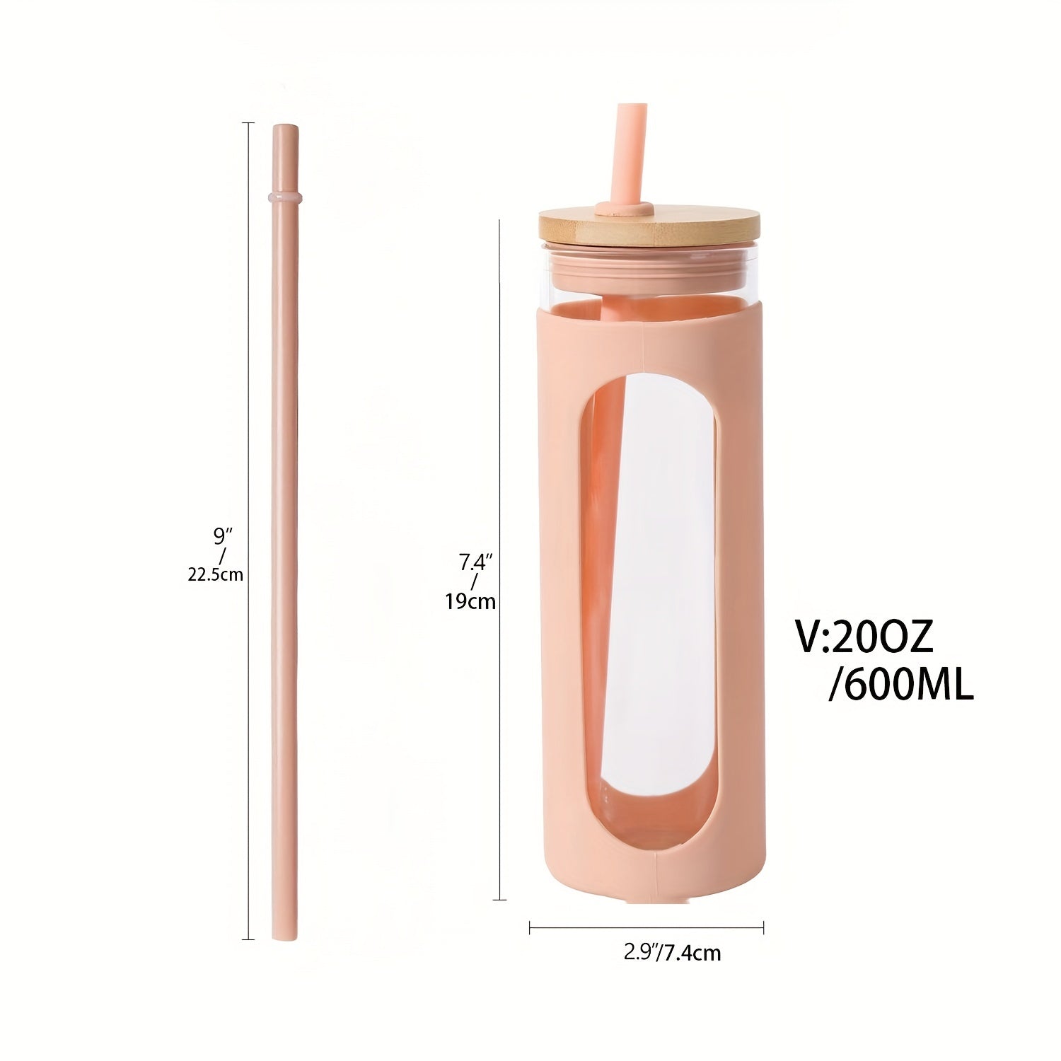 20oz Glass Water Tumbler with Straw and Sleeve Bamboo Lid Reusable Cup