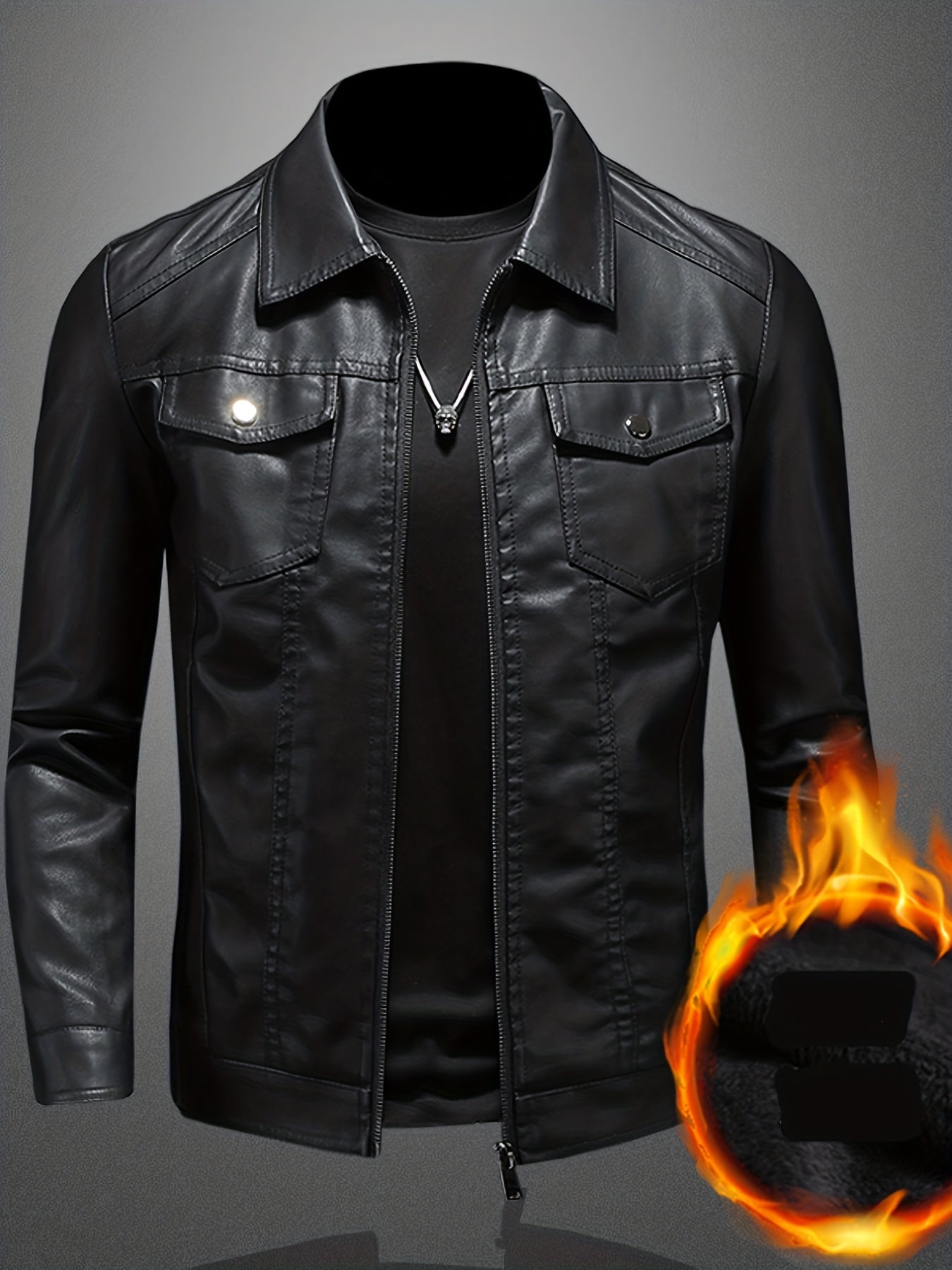PU Biker Jacket Men's Zip Up Faux Leather Spring Fall
