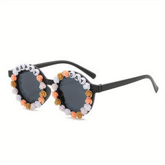 Girls Sweet Flowers Round Frame Sunglasses UV Protection