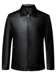 Men's Classic PU Zip Up Faux Leather Jacket for Spring Fall