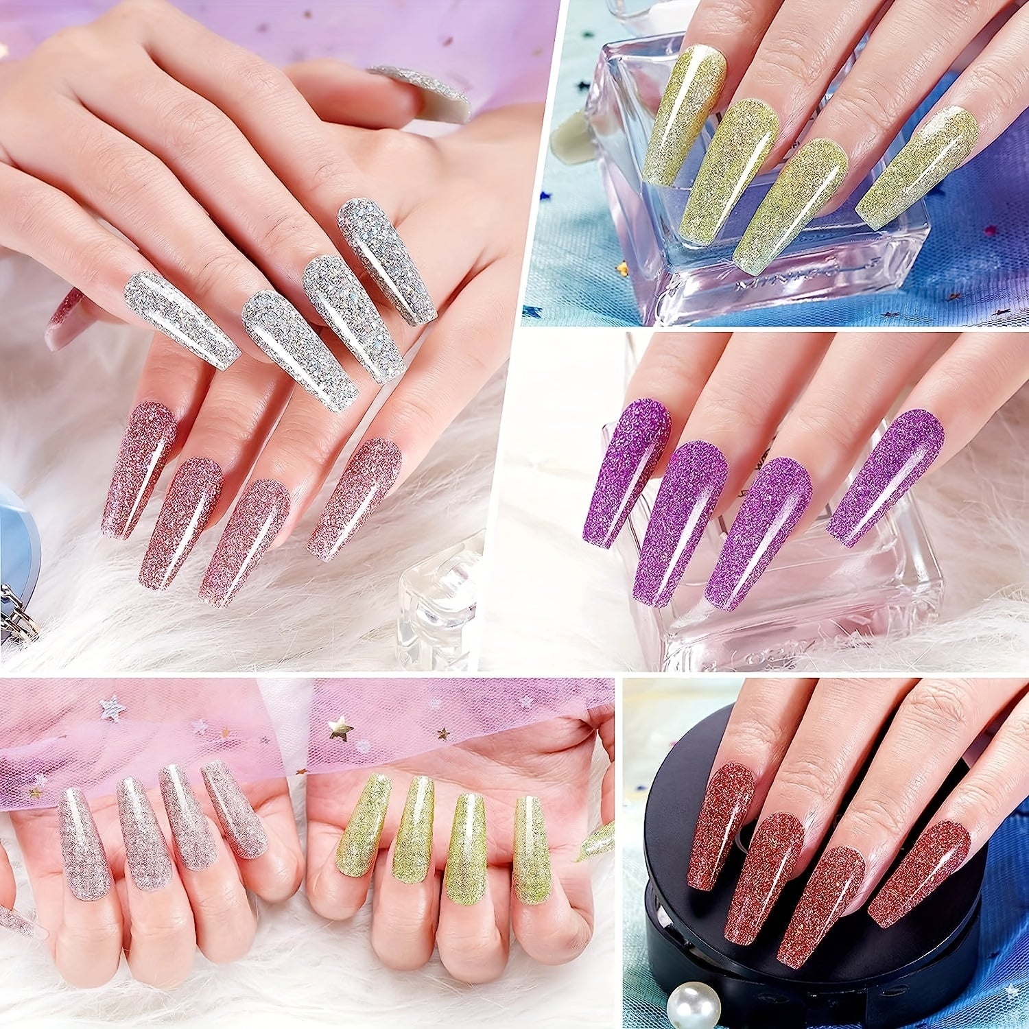 12 Colors Glitter Fall Dipping Powder Kit with 4 Liquids for Dip Manicure