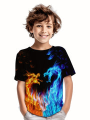 Flame Phoenix 3D Print Boys T-shirt Lightweight Short Sleeve Tee