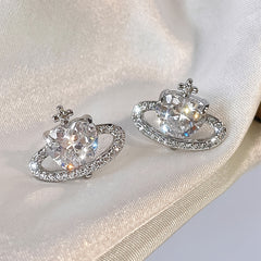 Zircon Love Planet Stud Earrings Women Girls Gift