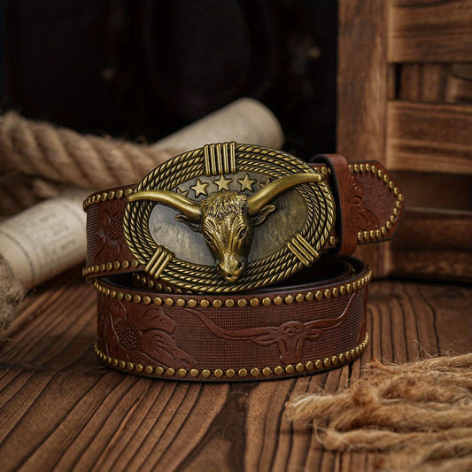Vintage Pattern Buckle PU Leather Belt For Men
