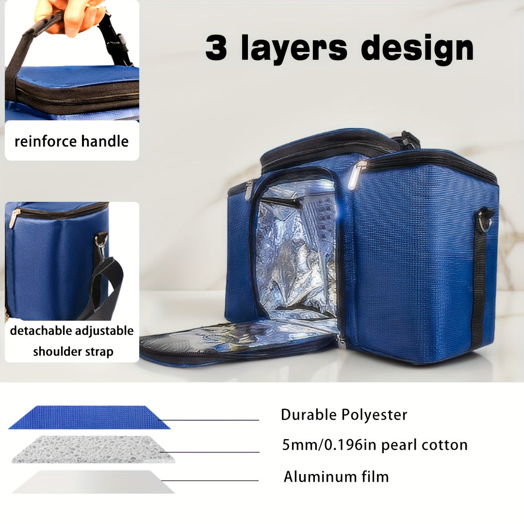 Navy Insulated Cooler Bag Large Capacity Foldable Reusable Soft Oxford Fabric