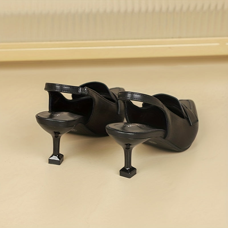 Women's Metal Decor Pumps Pointed Toe Kitten Heels Dress Shoes