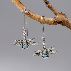 Vintage Dragonfly Stud Earrings with Oval Synthetic Gems for Party