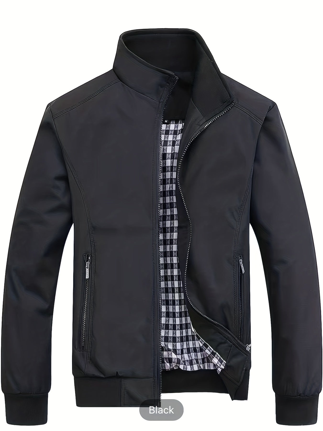 Men's Casual Stand Collar Zipper Pockets Jacket Coat Spring Fall