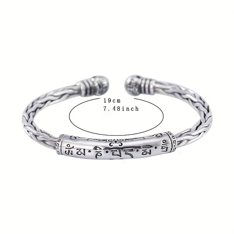 Vintage Silver Printed Rune Cuff Bracelet - Unisex Hip Hop Jewelry