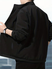 Men's Casual Baseball Jacket Stand Collar Zip Up Coat Hipster Streetwear