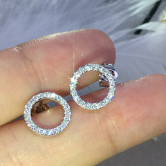 925 Silver Circle Hoop Drop Earrings with Zircon Studs