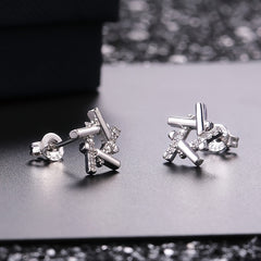 925 Silver Plated Star Stud Earrings Zircon Micro Paved Bridal Jewelry Women