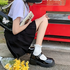 Women's Faux Leather Oxford Shoes Round Toe Platform Heels