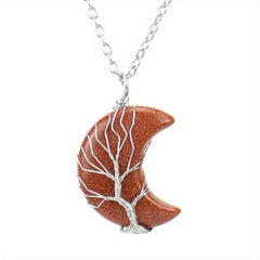 Moon Necklace Fortune Tree Natural Stone Amethyst Pendant