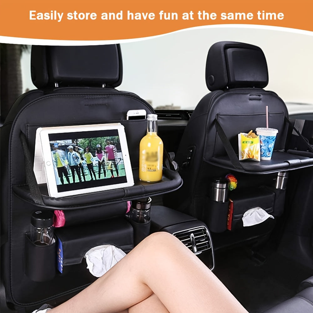 2pcs PU Leather Car Seat Organizer with Foldable Table Tray