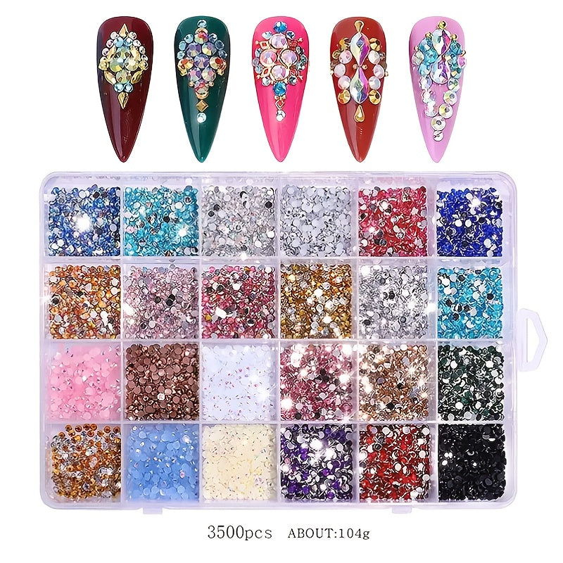 12000Pcs Nail Art Rhinestones Bulk Kit 24 Colors 3mm Iridescent Gems