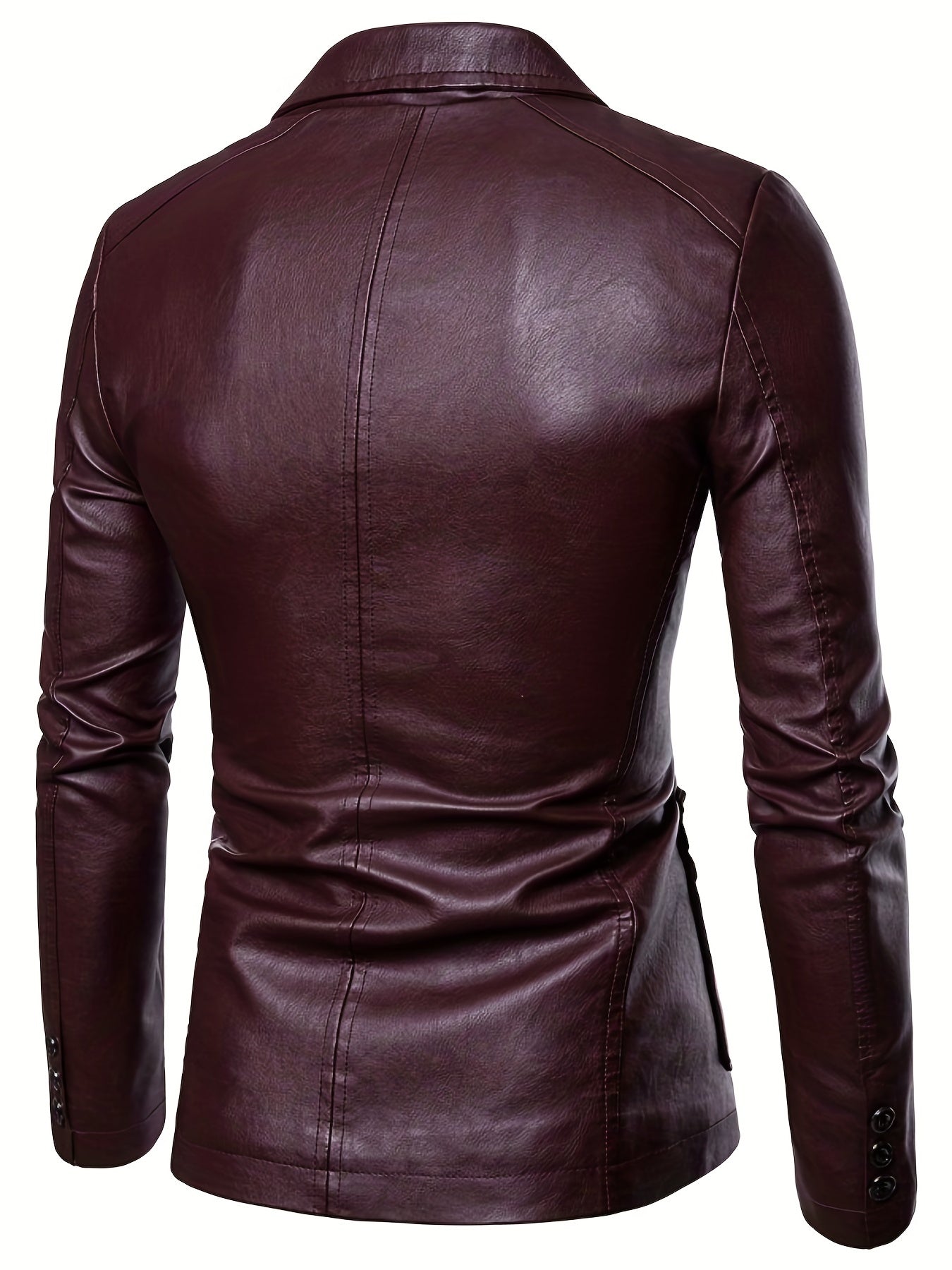 Men's Retro Style PU Jacket Button Up Lapel Faux Leather Jacket