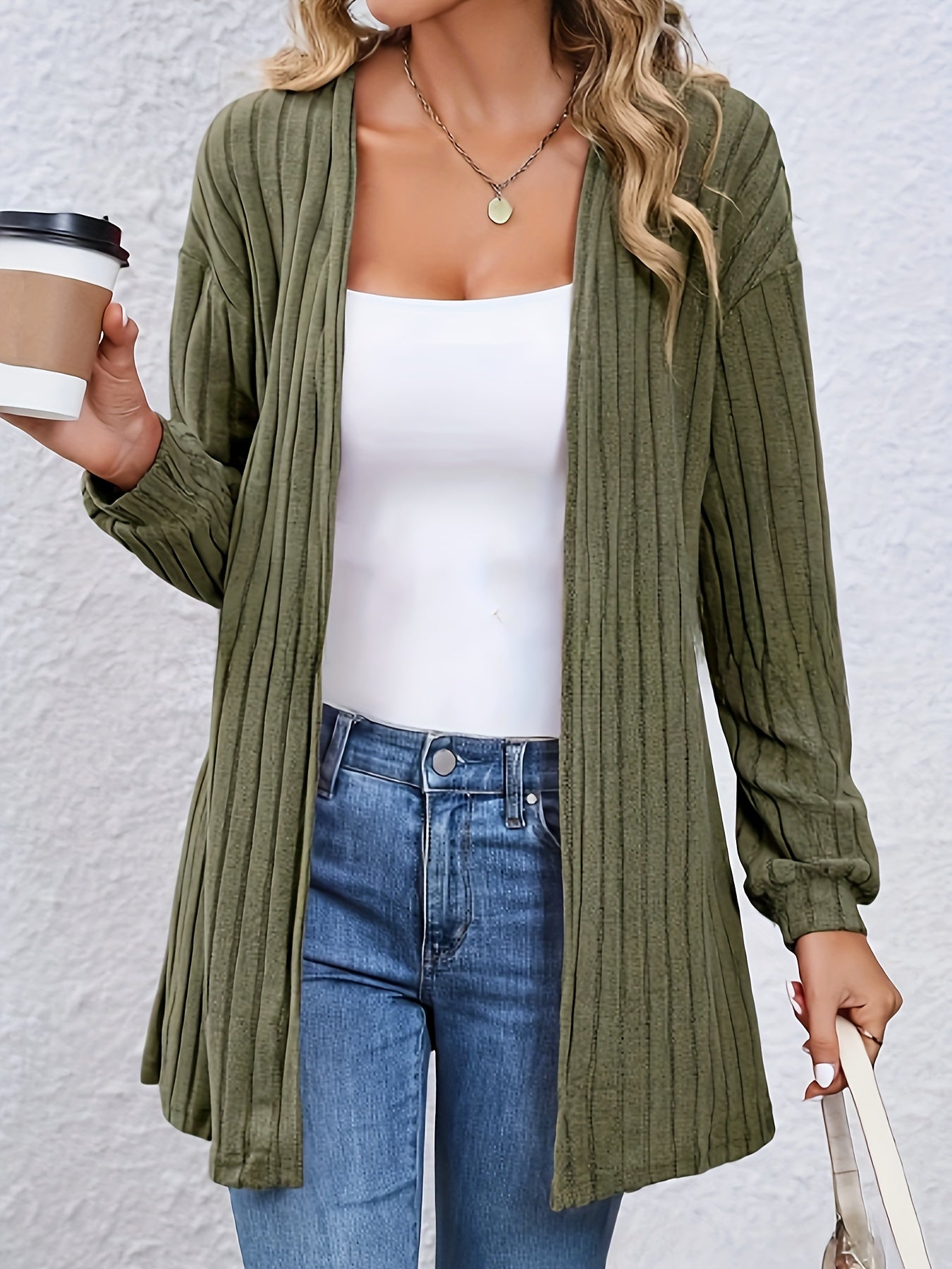Ribbed Long Sleeve Open Front Cardigan