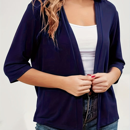 Solid Half Sleeve Open Front Cardigan