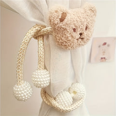 Adorable Teddy Bear Curtain Tieback with Pearl Accents