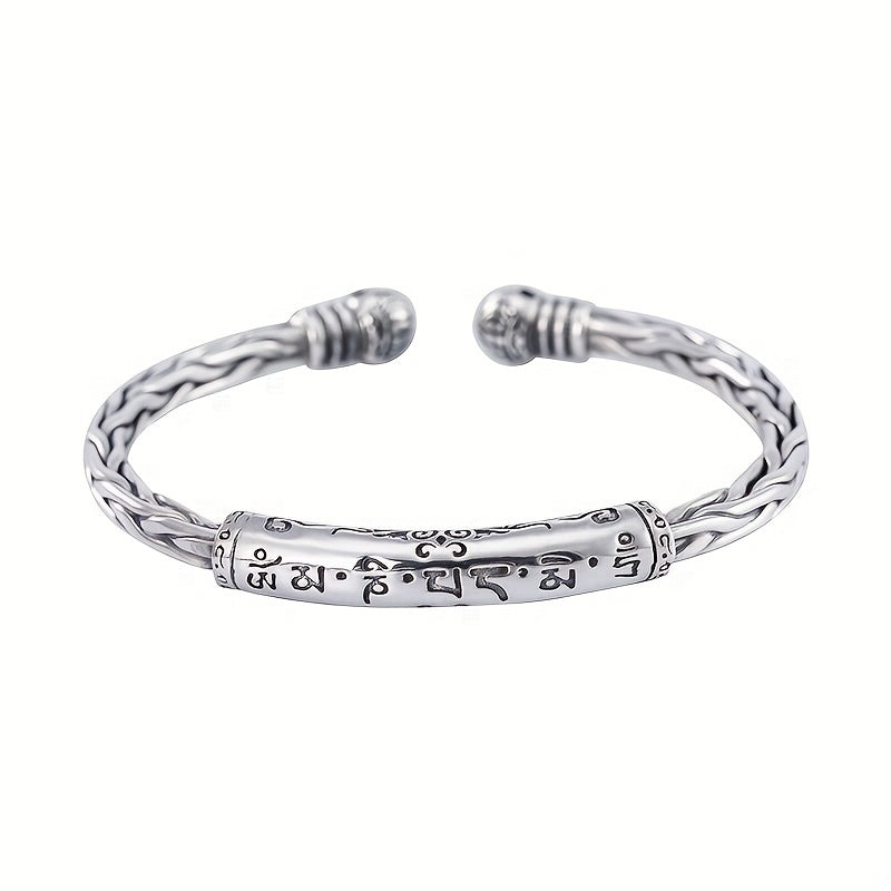 Vintage Silver Printed Rune Cuff Bracelet - Unisex Hip Hop Jewelry