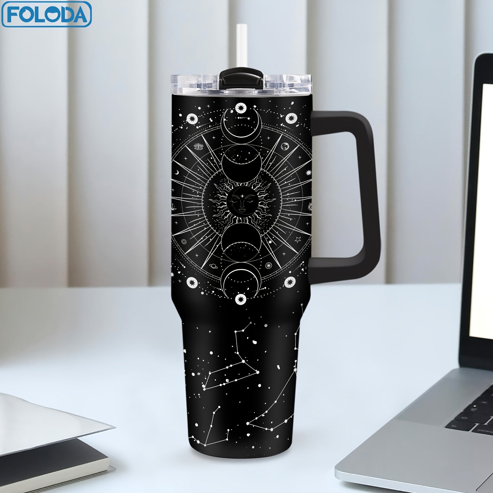 Foloda Stainless Steel Tumbler 40oz Sun Moon Insulated Travel Mug