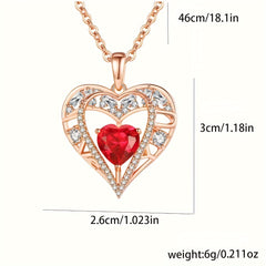 Heart Rose Pendant Necklace with CZ for Couples
