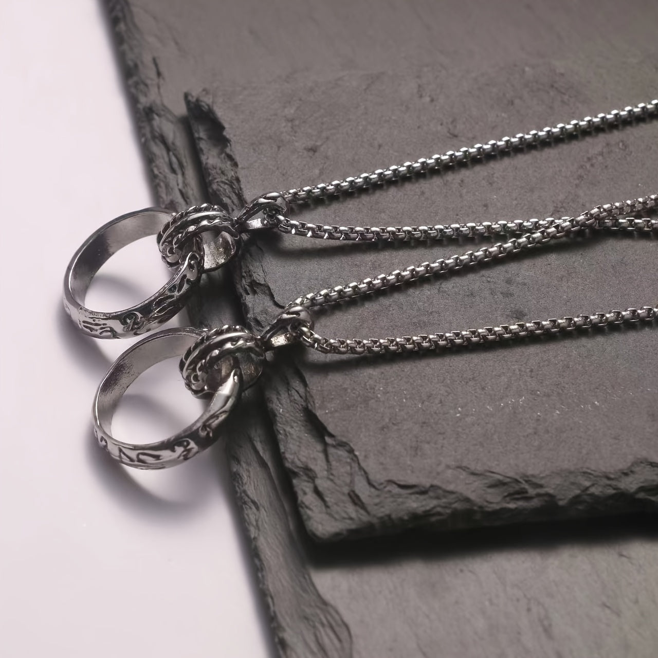 Men's Titanium Steel Ring Pendant Necklace Retro Accessory for Couples