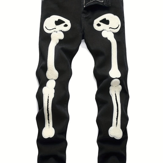 Slim Fit Skeleton Pattern Jeans Mens Casual Street Style