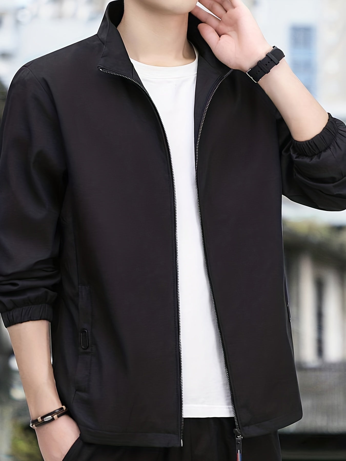 Men's Zip up Stand Collar Jacket Classic Casual Coat