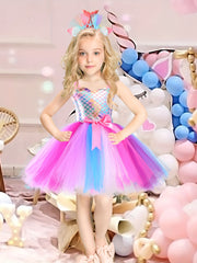 Mermaid Cosplay Costume & Headband 2pcs Toddler Girl's Halter Neck Mesh Dress