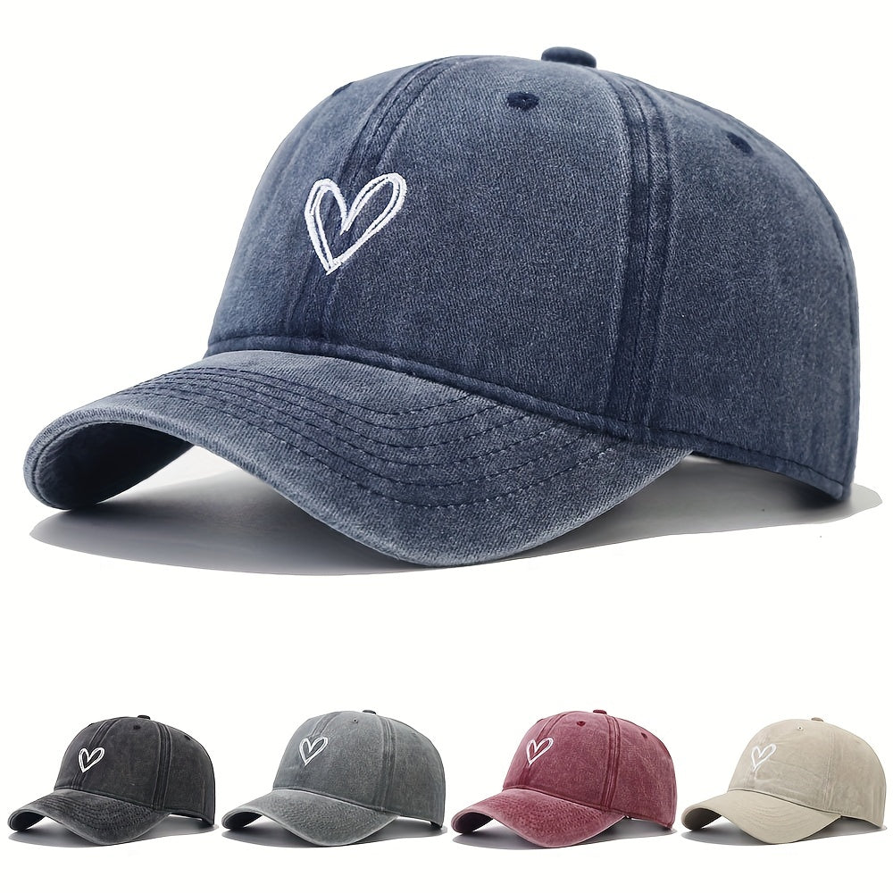 Vintage Baseball Cap Heart Embroidered Dad Hat Adjustable Sun Hats