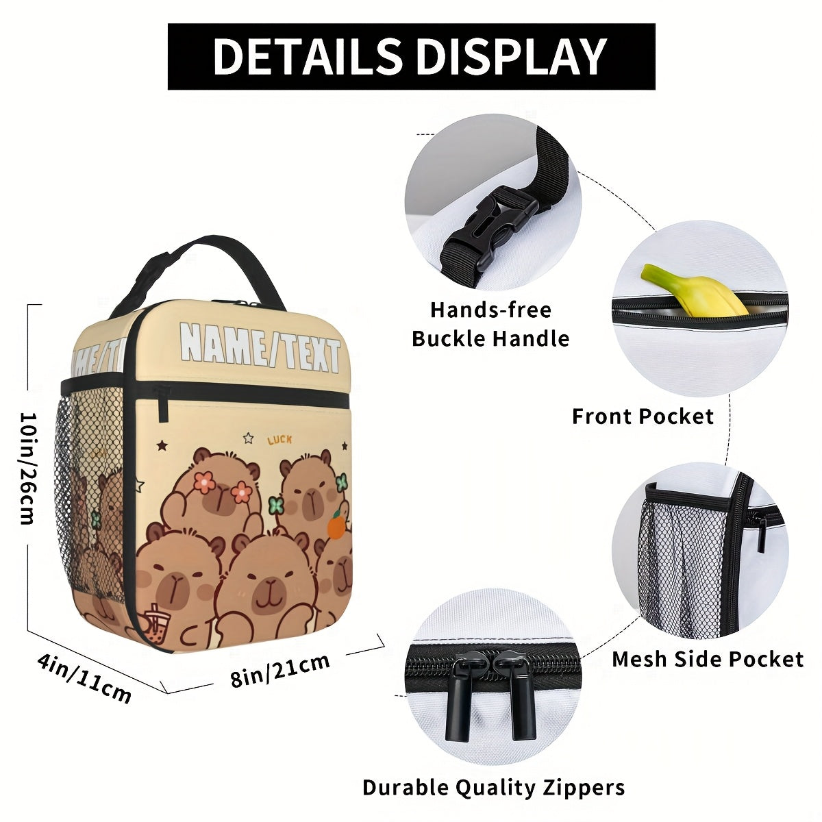 Customizable Capybara Lunch Bag Leakproof Insulated Cooler Large Capacity