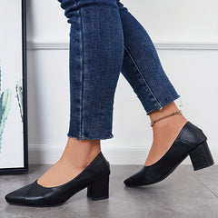 Women's Pointed Toe Office Pumps Soft Sole Slip On Mid Heels