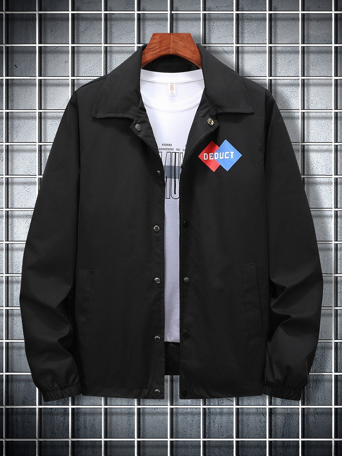 Men's Casual Alphabet Print Lapel Button Down Jacket