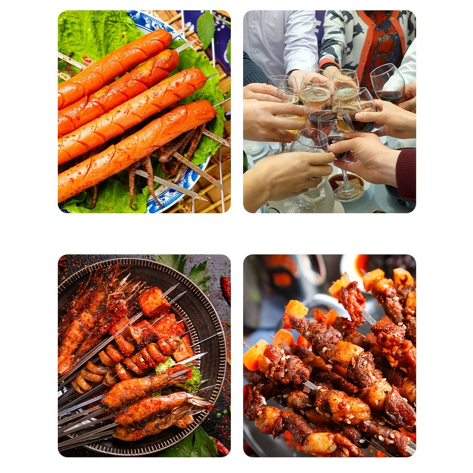 10pcs Stainless Steel BBQ Skewers for Kebab & Camping