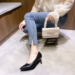 Women's Stiletto Pointed Toe Pumps Mid Heels Slip On High Heels