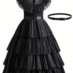 Girls Ruffled Sleeves Dress Princess Dresses & Belt