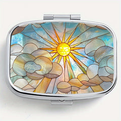 Stained Glass Sun Print Pill Case Dual Compartment Medicine Box