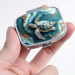 Turtle Print Pattern Medicine Box Two Compartment Pill Box Portable