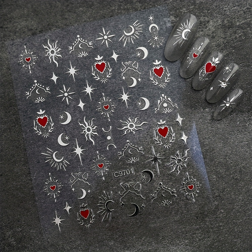 Bronzing Love Heart Star Moon Nail Stickers Geometric Line Nail Decals