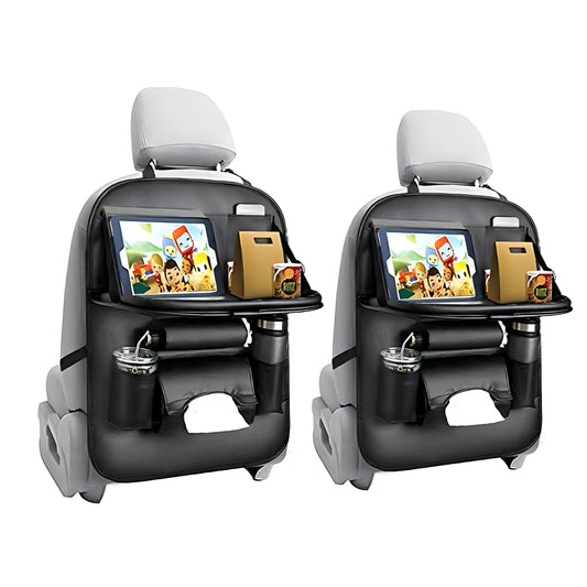 2pcs PU Leather Car Seat Organizer with Foldable Table Tray