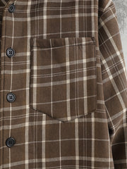 Men's Plaid Shirt Jacket Hooded Long Sleeves Coat